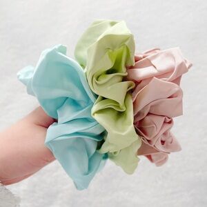 Pastel Pink Blue Green Cottagecore Hair Accessories Silky Scrunchie Set